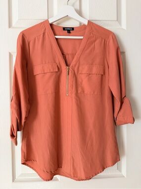 Express Women's Coral Zip-Front Blouse